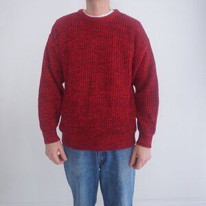 Vintage '90S Boundary Waters Red Eclectic Grandpa Knit Crewneck Sweater Large